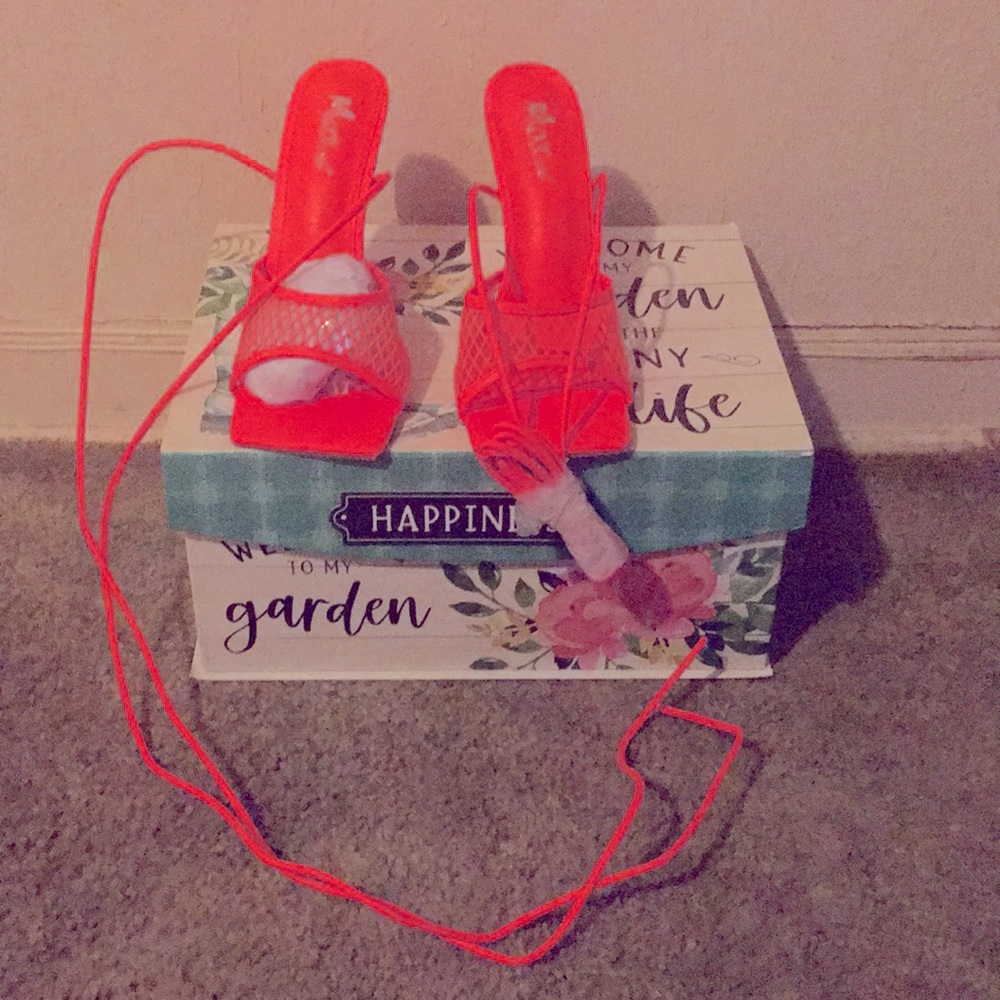 Brand New bright orange sexy tie up heels